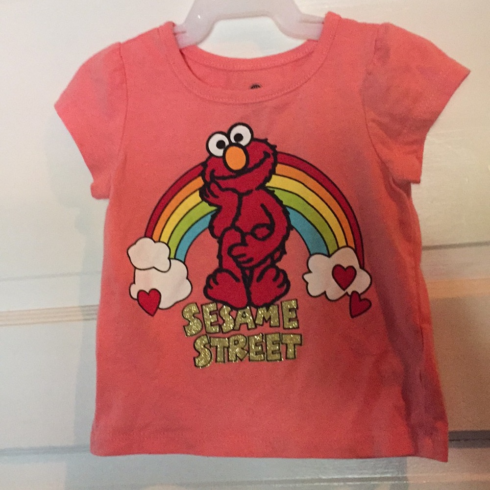 Sesame Street Elmo Shirt peach color with rainbow